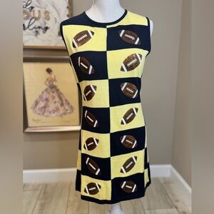 New! QUEEN OF SPARKLES Yellow and Navy Sequin Football Sweater Mini Dress